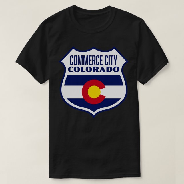 Commerce City Colorado Retro Flag Shield White T-Shirt (Design Front)