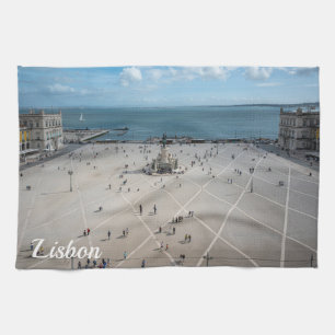 Commerce Square from above in Lisbon Portugal Tea Towel