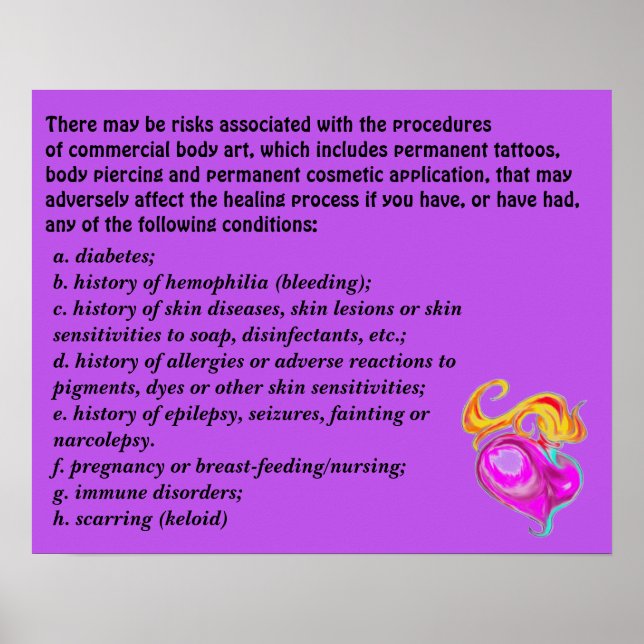 Commercial body art risks poster (Front)