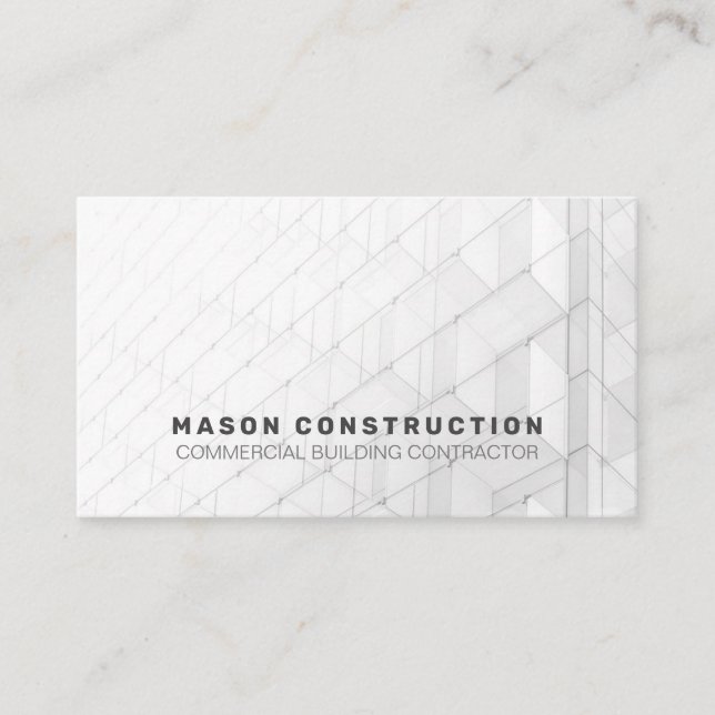 Commercial Building Construction Simple Gray White Business Card (Front)