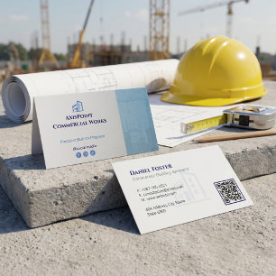 Commercial Building Contractors Grey Minimalist Business Card