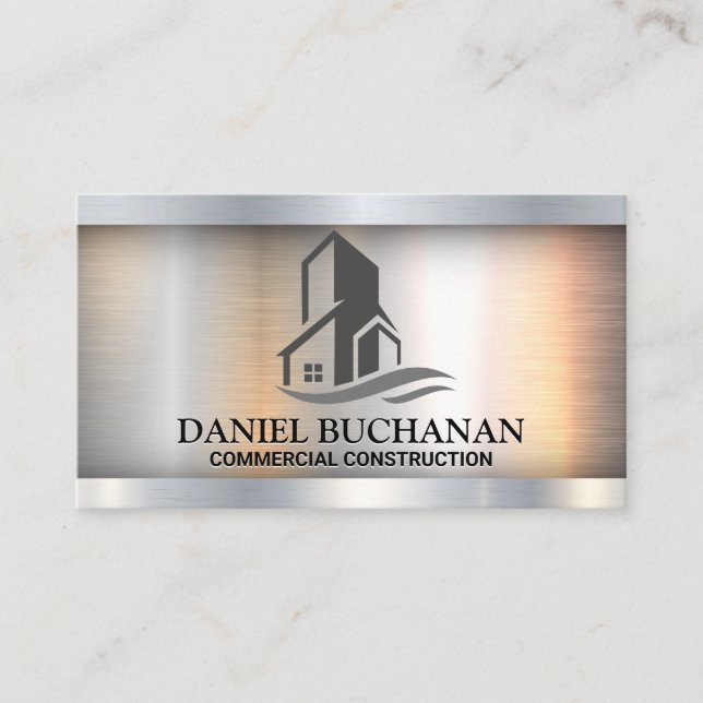 Commercial Building Logo | Metallic Business Card (Front)