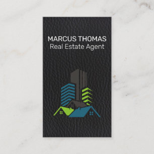 Commercial Buildings Black Leather Background Appointment Card