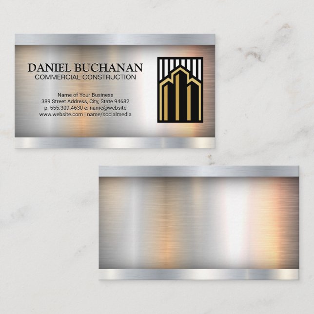 Commercial Buildings | Metallic Background Business Card (Front/Back)