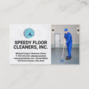 Commercial Cleaner Service Man Cleaning Floors Business Card