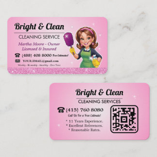 Commercial Cleaning Service QR Code Pink Maid Business Card