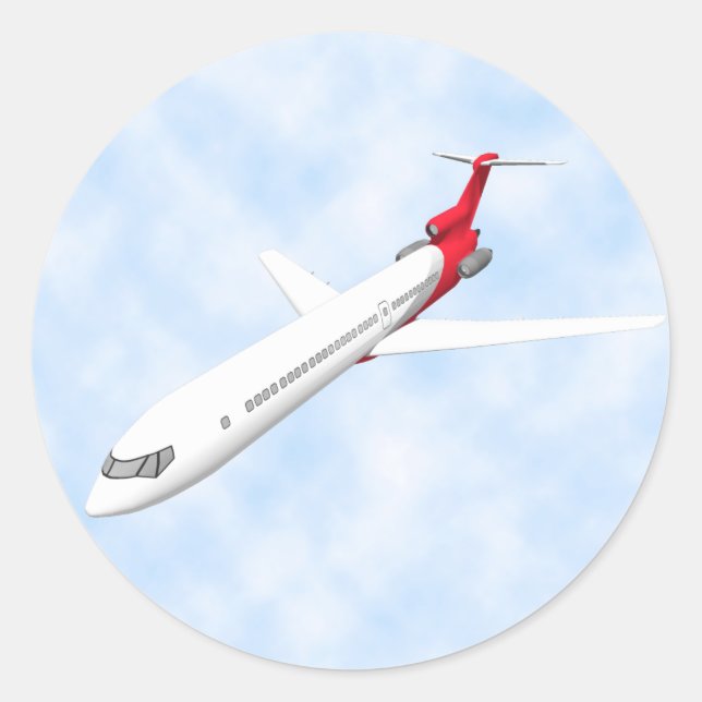 Commercial Jet Aeroplane: 3D Model: Classic Round Sticker (Front)