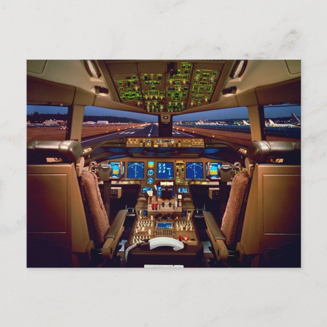 Commercial Jet Aircraft Cockpit Interior Postcard (Front)