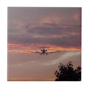 Commercial Jet Landing At Sunset Tile