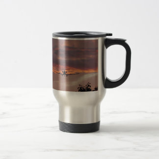 Commercial Jet Landing At Sunset Travel Mug