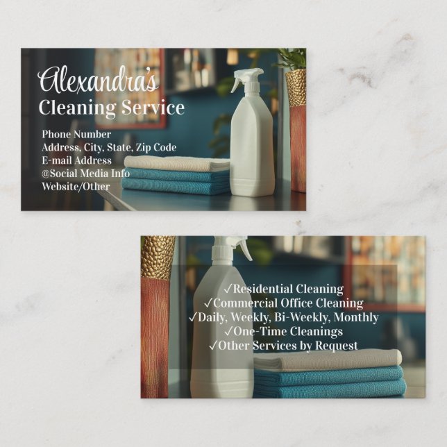 Commercial Office Cleaning Service Housekeeping Business Card (Front/Back)