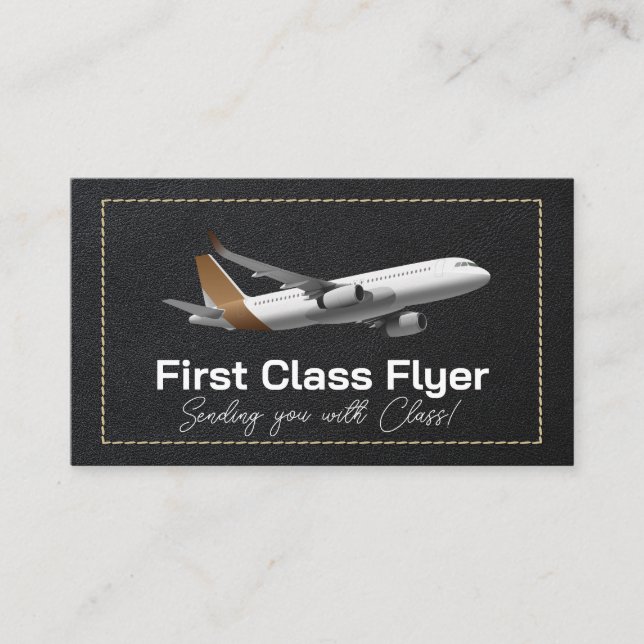 Commercial Plane | Leather Stitched Style  Business Card (Front)