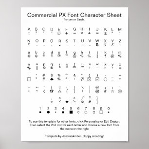 Commercial PX Font Character Sheet for Zazzle Poster