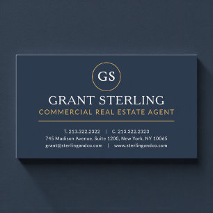 Commercial Real Estate Agent Navy Blue Gold Luxury Business Card