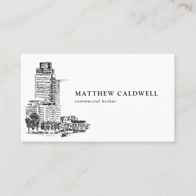 Commercial Real Estate Broker Architecture Sketch Business Card (Front)