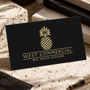 Commercial Real Estate Gold Pineapple Luxury Black Business Card