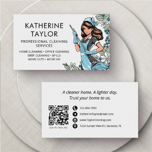 Commercial Residential Cleaning Janitor Business Card