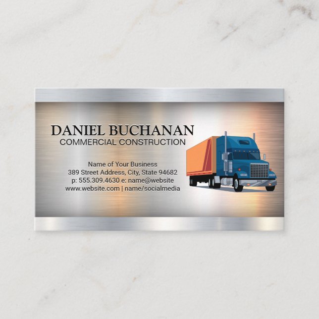 Commercial Trucking | Metallic Industrial Business Card (Front)