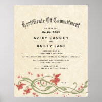 "Commitment Ceremony" Floral Wedding Certificate