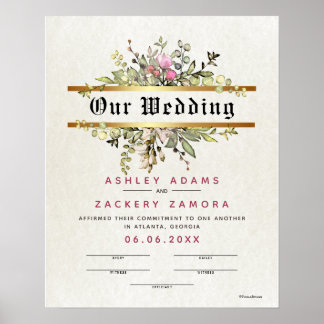 Commitment Floral Banner Wedding Certificate Poster