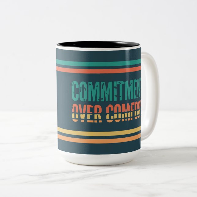 Commitment Over Comfort Retro Motivation Mug (Front Right)