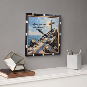 Commitment's Hour: Embrace Your Cross Square Wall Clock
