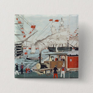 Commodore Perry's Gift of a Railway 15 Cm Square Badge