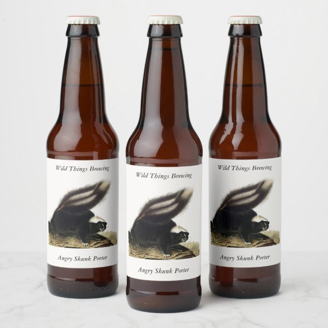 Common American Skunk or Striped Skunk, by Audubon Beer Bottle Label (Bottles)