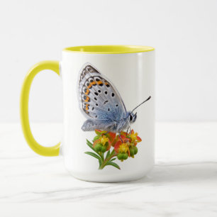Common Blue Butterfly on Colourful Wildflowers Mug