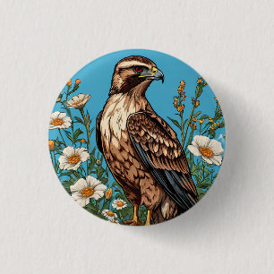 Common buzzard Bird Amid Blooming Flowers 3 Cm Round Badge