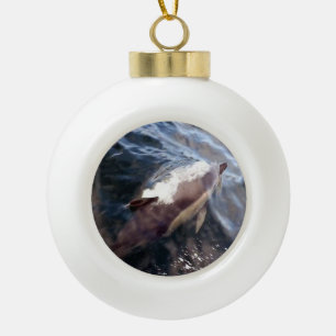 Common Dolphin Ocean Wave Winter Scene Ceramic Ball Christmas Ornament