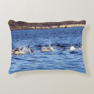 Common Dolphins Porpoising Ocean Wildlife Blue Sea Decorative Cushion