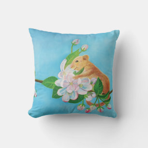 Common Dormouse on blooming branch of apple tree  Cushion