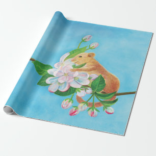 Common Dormouse on blooming branch of apple tree Wrapping Paper