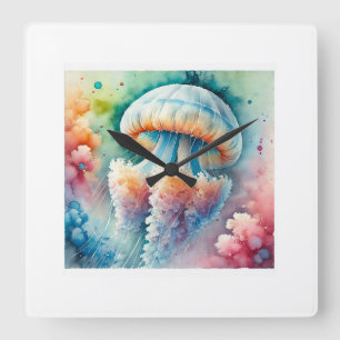 Common Jellyfish 280824AREF115 - Watercolor Square Wall Clock