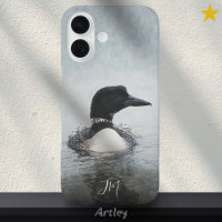 Common Loon Bird Painting Initials Custom Name