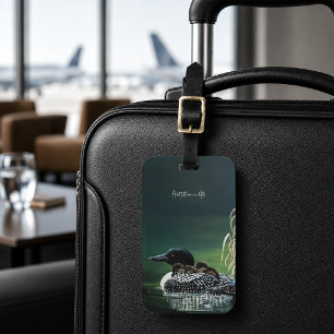 Common Loon Family Lake Wildlife Nature Green Luggage Tag