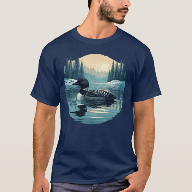 Common Loon - Retro Winter Cabin Christmas Design  T-Shirt (Front)