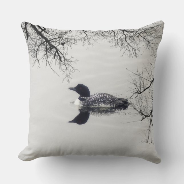 Common Loon Swims in a Northern Lake in Winter Cushion (Front)