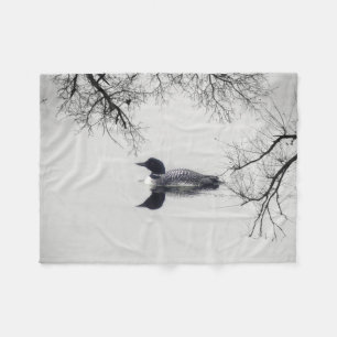 Common Loon Swims in a Northern Lake in Winter Fleece Blanket