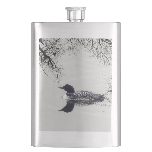 Common Loon Swims in a Northern Lake in Winter Hip Flask (Front)