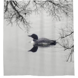Common Loon Swims in a Northern Lake in Winter Shower Curtain