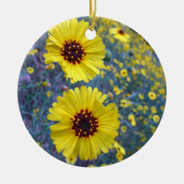 Common Madia Flowers at Sequoia National Park Ceramic Tree Decoration (Front)