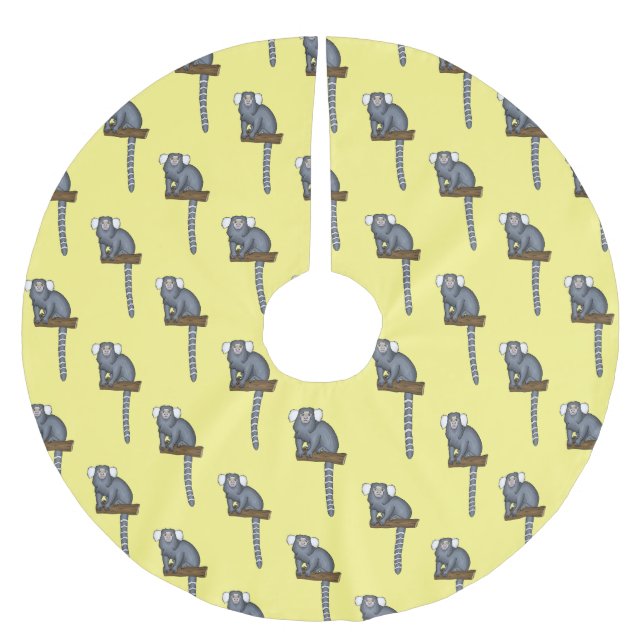 Common marmoset cartoon illustration brushed polyester tree skirt (Front)