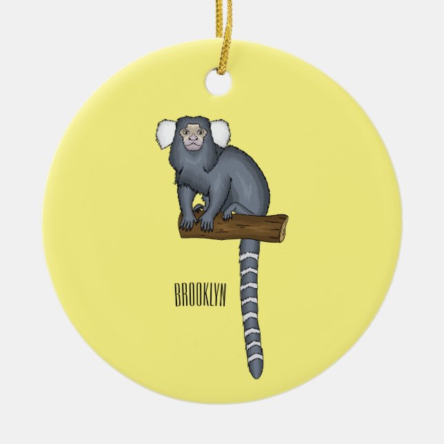 Common marmoset cartoon illustration ceramic tree decoration (Front)
