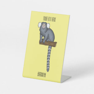 Common marmoset cartoon illustration pedestal sign