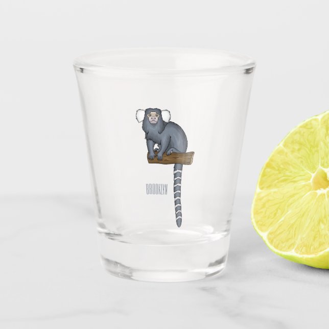 Common marmoset cartoon illustration shot glass (Front)