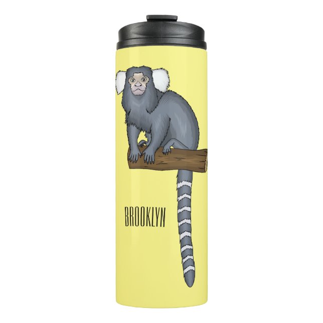 Common marmoset cartoon illustration thermal tumbler (Front)