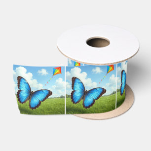 Common Morpho Butterfly Flying a Kite Satin Ribbon
