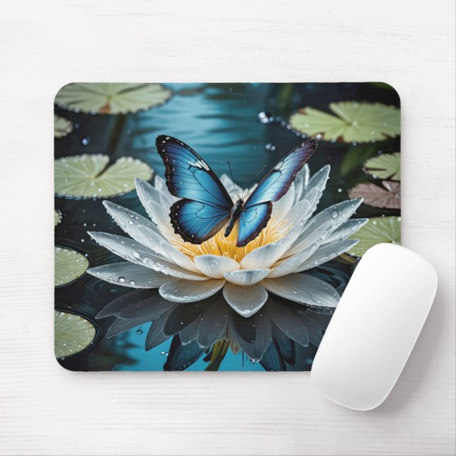 Common Morpho Butterfly On a Water Lily Mouse Mat (With Mouse)